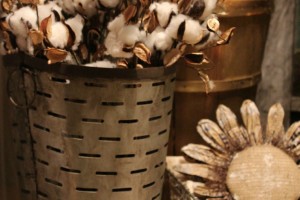 Metal Olive Bucket WIth Cotton Stems